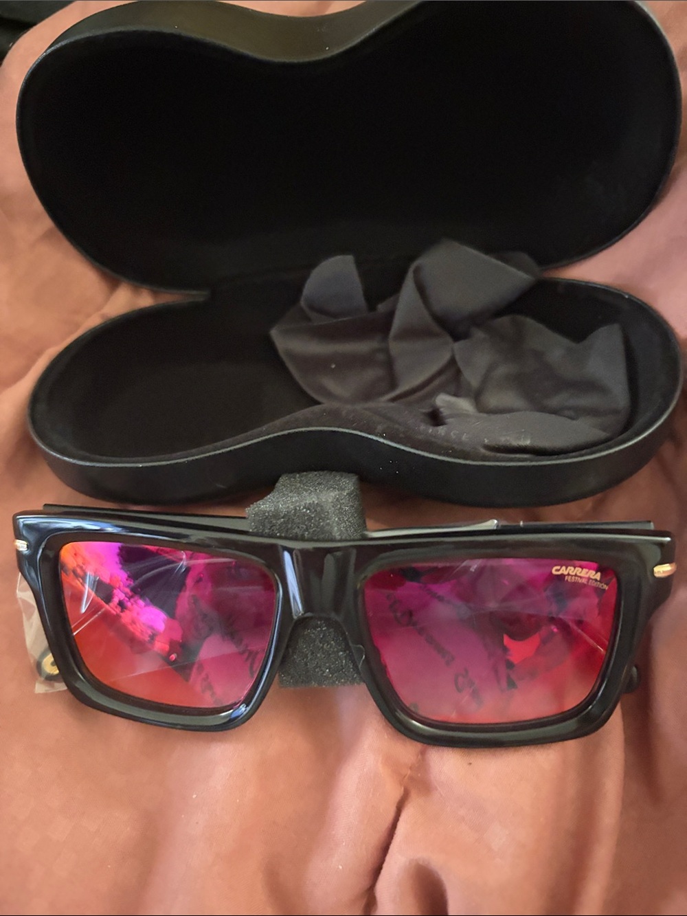 Carrera Women Black Frame Sunglasses with Pink Mirrored Lenses